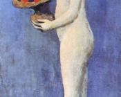 巴勃罗毕加索 - 抱着一篮花的裸女（街上的花）